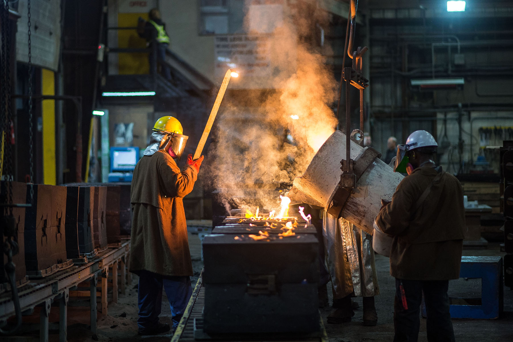 Metal pouring at a foundry